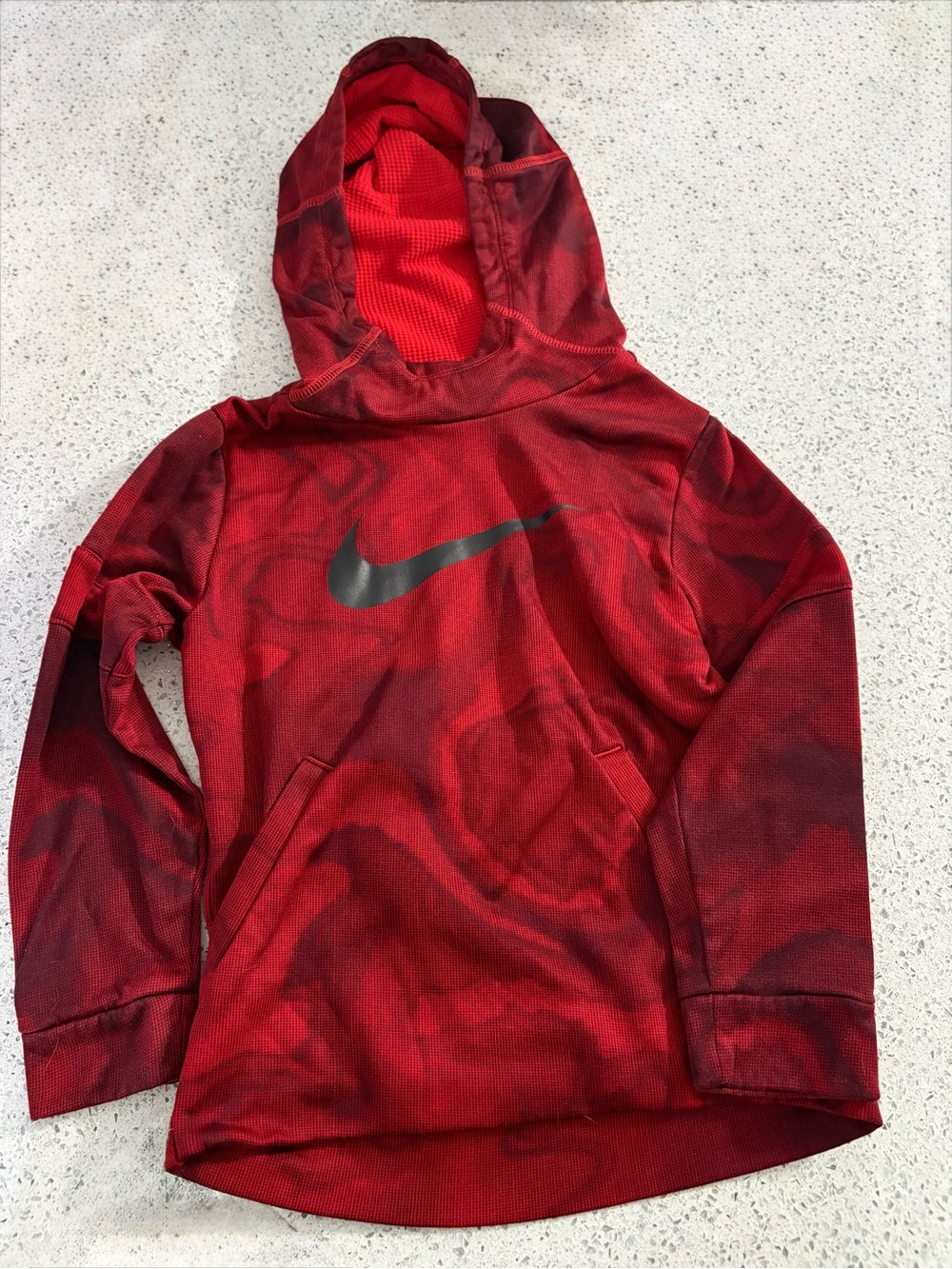 Nike Kids Red Hooded Athletic Pullover with Black Swoosh